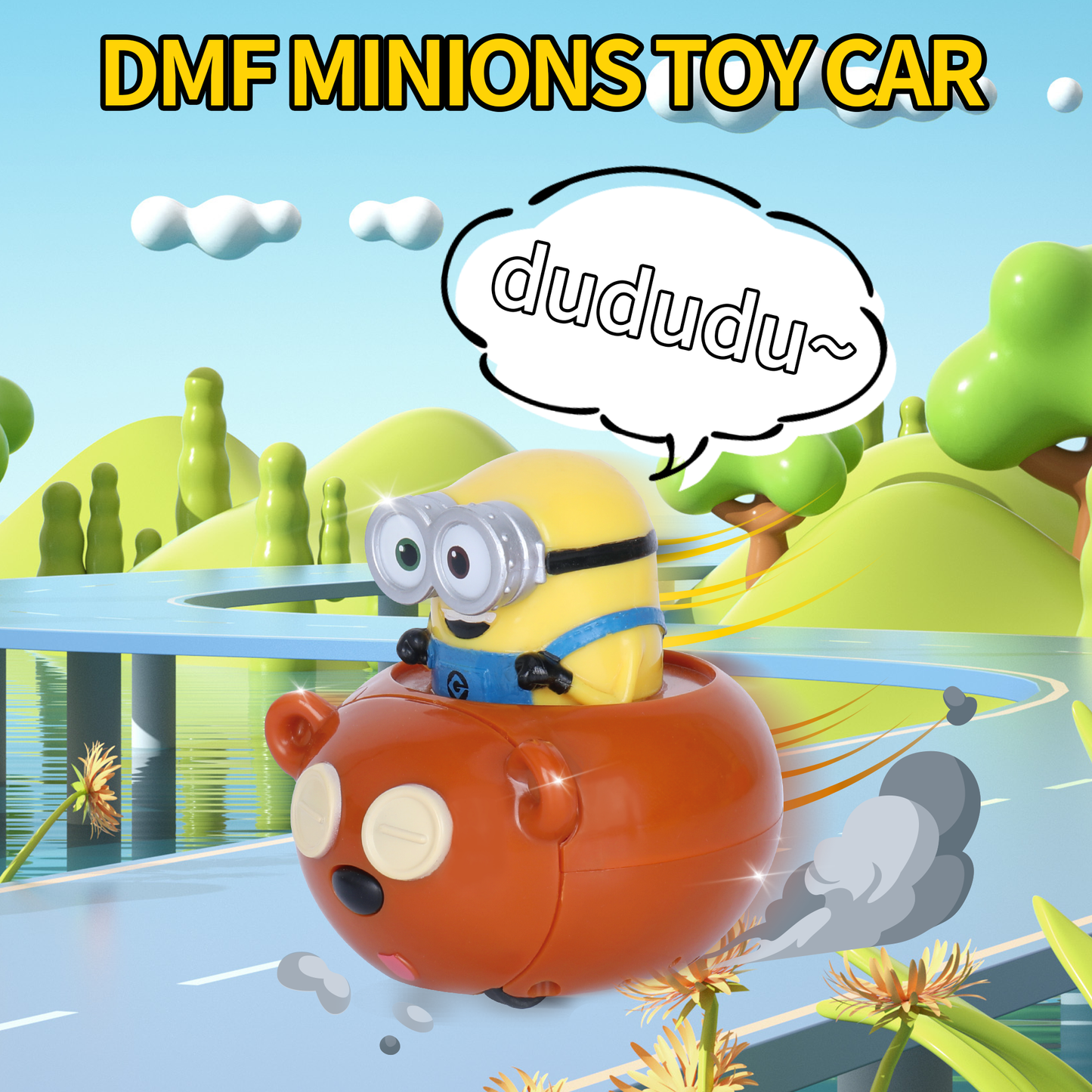 YOLOPARK Minions Toys, Pull Back Cars with Music - W