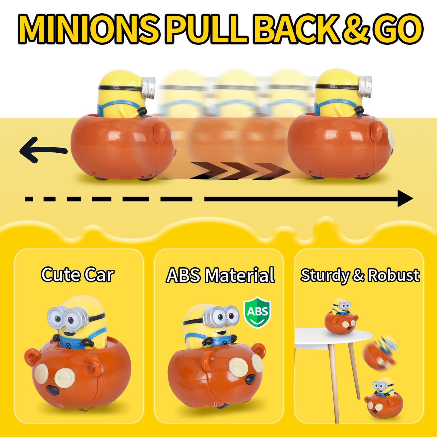 YOLOPARK Minions Toys, Pull Back Cars with Music - W
