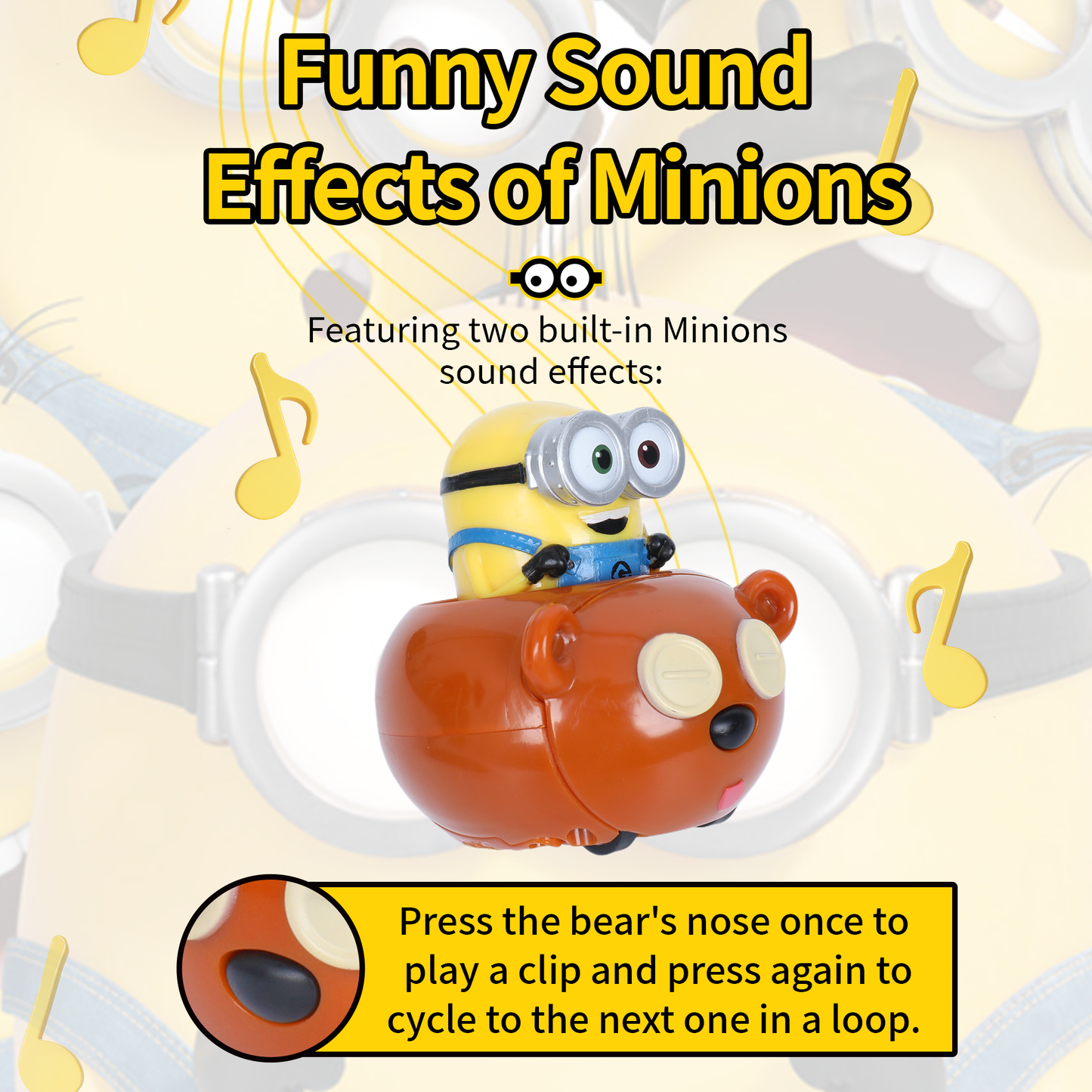 YOLOPARK Minions Toys, Pull Back Cars with Music - W
