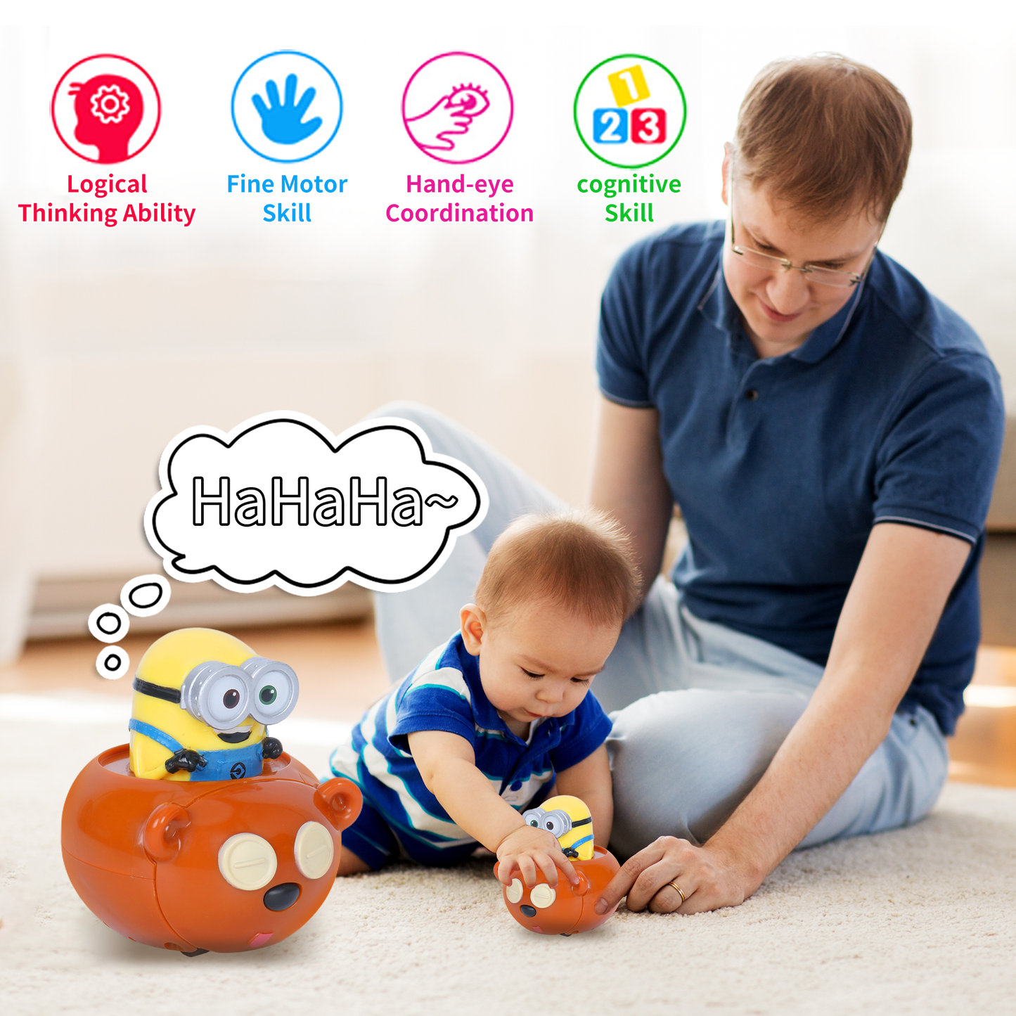 YOLOPARK Minions Toys, Pull Back Cars with Music - W